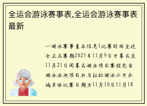 全运会游泳赛事表,全运会游泳赛事表最新